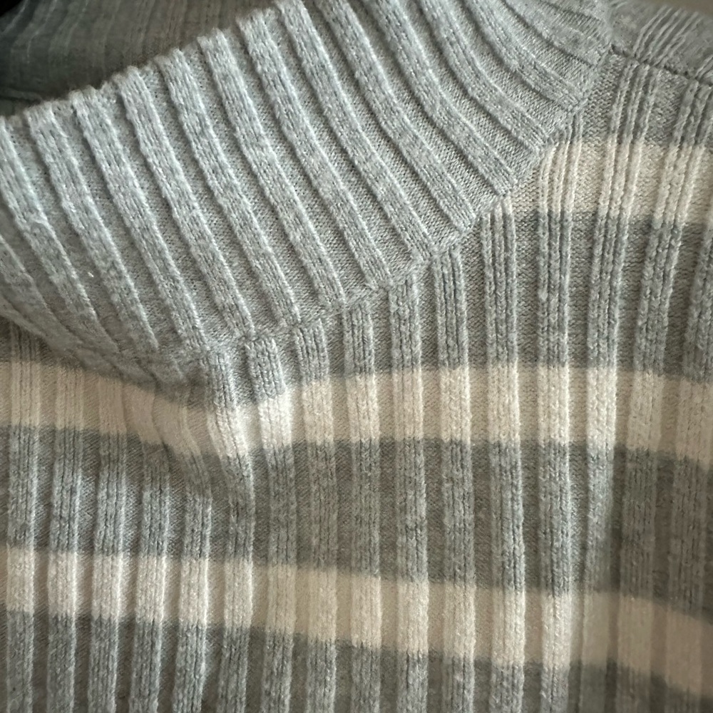 LOFT Gray and Cream Striped Turtleneck Sweater - Picture 4 of 4